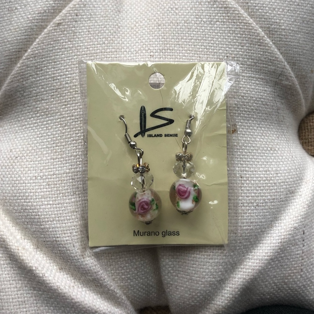 Murano Glass Hand Painter Flower Earrings